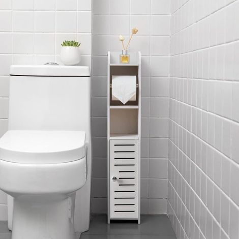 Colonne avec porte-rouleau de papier, meuble de salle de bain, blanc (1/5)