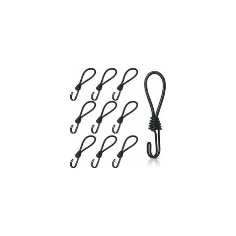 Lot de 10 tendeurs élastiques en caoutchouc 16 cm – Crochets doubles pour fixation sécurisée – Résistants aux intempéries – Charge max 15 kg