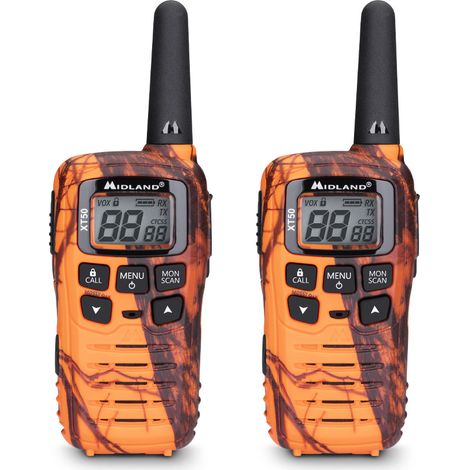 Midland XT50 Blaze Doppio, Radio Walkie Talkie Portatile, 24 Canali PMR446, 38 Toni CTCSS, Funzione VOX, Ricaricabile con USB, 8 Km di Portata, C1178.04, 2 Unità, Camo Arancione Originale Moassy Oak