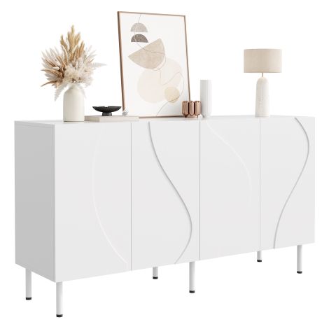 Credenza moderna con ante curve 3D, design senza maniglie, vano contenitore per soggiorno/ingresso, realizzata in truciolato e MDF, piedini in metallo. (1/5)