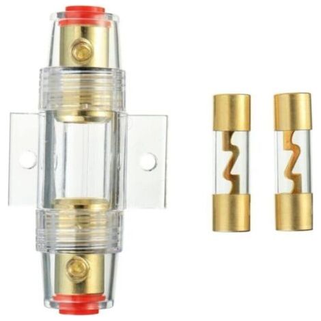 1 Porte-fusible AGU en Ligne plaqué Or et 2 fusibles AGU en Verre plaqué Or 60A pour la Protection de sécurité de l'alimentation Audio Automobile (60A)