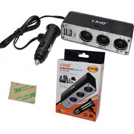 Linq - Sdoppiatore Adattatore 3in1 Presa Accendisigari Per Auto + 2 Porte Usb 15w C-3a33 -
