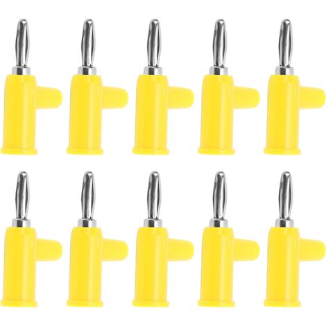10 fiches banane empilables 4mm/0.2in, sans soudure, laiton, taille standard, jaune, pour accessoires de sécurité. (1/5)