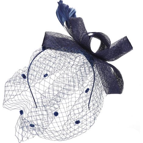 Voile de mariée en filet à mailles pour femme, accessoire de tête fascinator bleu marine pour mariée (1/5)