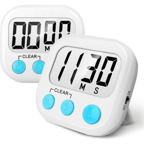 Horloge de cuisine numérique - Lot de 2 - Réveil puissant avec grand clavier numérique et base magnétique pour la cuisine et la pâtisserie - Blanche