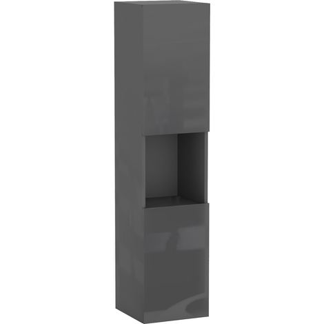 Ocean Meuble de Rangement Latéral 30x30x131.5 cm, Suspendu, Étage Amovible, Haute Brillance Anthracite (1/5)