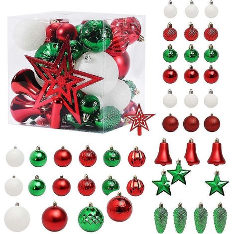 Boules de Noël 45 pièces, décoration intérieure rouge, blanche et verte pour sapin de Noël et fêtes. (1/5)
