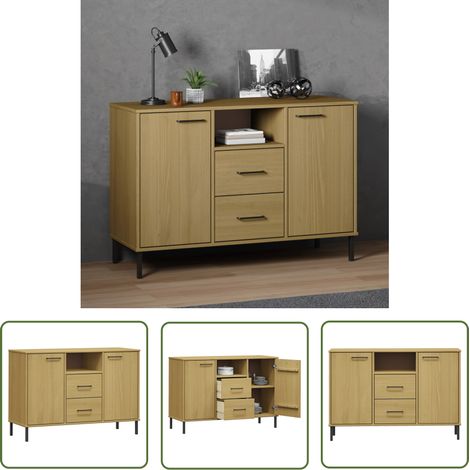 Buffet Commode Armoire Luxueux, pour Salon Chambre Entrée Cuisine, avec pieds en métal Marron 113x40x77 cm Bois massif OSLO OIB2002E (1/5)
