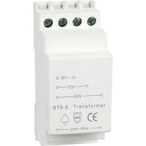 Transformateur De Sonnette: Transformateur Écoénergétique 8-12-24V AC, Tension Primaire 230V AC, Pour Systèmes De Sonnette Et Applications Domestiques (Blanc) (1/5)