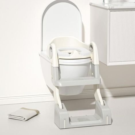 Réducteur WC Enfant Pliable - 1 Unité - PP et TPR - Marchepied 2 en 1 - Garçons Filles 3-6 Ans - Gris (1/5)