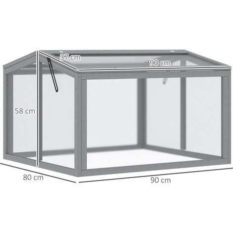 Frühbeet Treibhaus Gewächshaus Frühbeetkasten Pflanzenbeet mit Abdeckung aus Holz und Polycarbonat wetterfest Hellgrau 90 x 80 x 58 cm (1/5)
