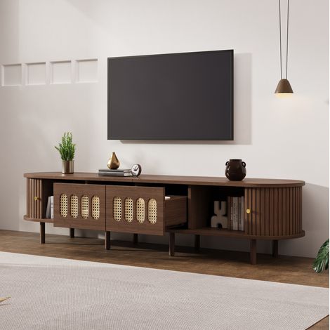Mobile TV 180x40x40 cm in MDF noce con 2 cassetti per soggiorno - MEUBLIV (1/5)