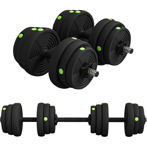 Set de mancuernas 2 en 1 regulable 25 kg, convertible en barra, negro/verde, MODENUIT (1/5)