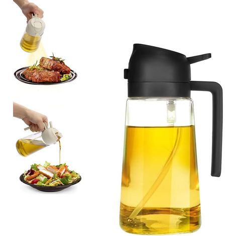 Evermire 2 in 1 Oil Dispenser, 2-in-1-Multifunktions-Ölflasche, Ölflaschen-Sprüher, Öl sprühflasche, Ölsprüher für Speiseöl, Olivensprüher und Automatischer Spender für Küche (Schwarz)