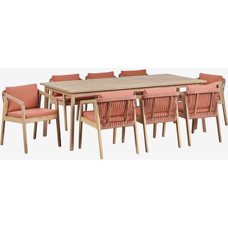 SKLUM Rechteckiges Tischset 220x100 cm und 8 Esszimmerstühle aus Akazienholz und geflochtenem Seil Kaela Helles Akazienbraun (1/5)
