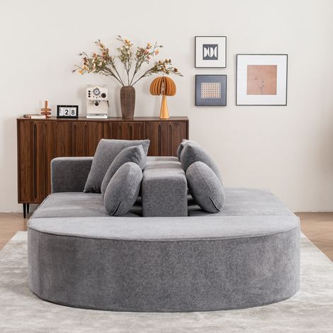 Canapé modulable gris en chenille, structure mousse, sans montage, 263 x 171 x 66 cm (1/5)
