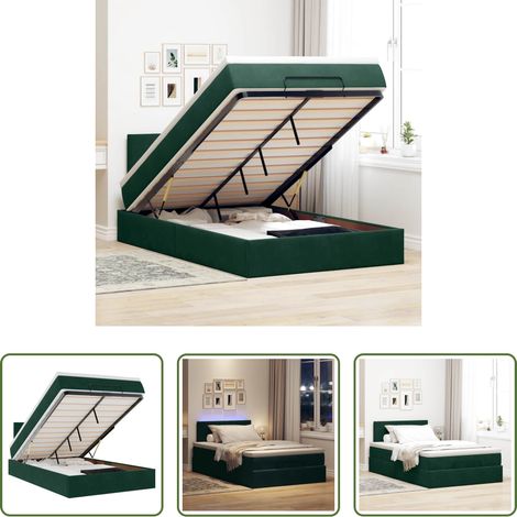 vidaXL LED Beleuchtung - Ottomane Bett mit Matratze & LEDs Dunkelgrün 120x190 cm Samt (1/5)