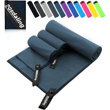 Ensemble de 3 serviettes en microfibre, serviettes de sport et de fitness à séchage rapide, idéales pour la plage, le bain, le sport et les voyages. (1/5)