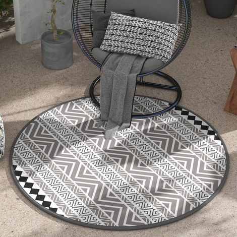 Tapis de sol rond extérieur Ø180 cm, réversible avec liseré, imperméable, antidérapant, avec housse de rangement, idéal terrasse et balcon (1/5)