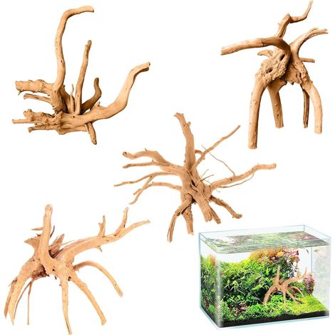 4 Pièces Résine Decoration Aquarium Racine Aquarium Kit Terrarium Cachette Crevettes Polyrésine Grotte Ornement Aménagement Paysager Piscines Idéal pour Poissons et Crevettes (Racine d'Arbre) (1/5)