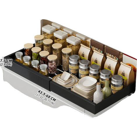 Organisateur de Cabinet, Largeur Ajustable, Style Minimaliste Moderne, Noir-L (1/2)