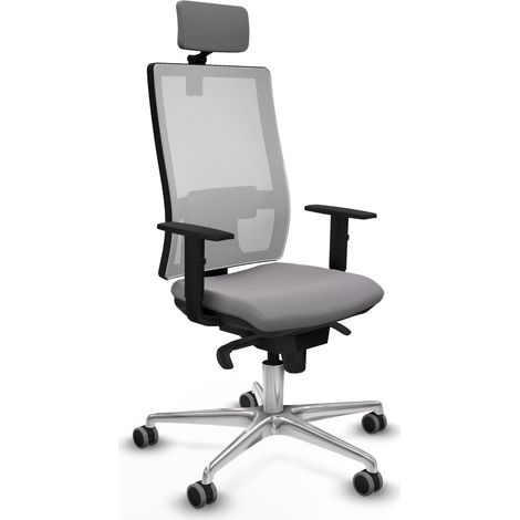 Horna sincro malla blanca similpiel gris brazos 1D base aluminio cabecero 2D ruedas 65mm engomadas (1/5)