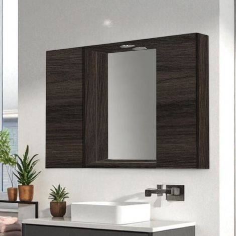 Specchiera bagno in legno 81 cm a 2 ante con faretto LED Olmo Caffe' (1/3)