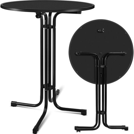 SWANEW 2x Table Haute De Bar Bistrot Mange Debout Restaurant Mobile Plateau Ø 80cm Nero (1/5)