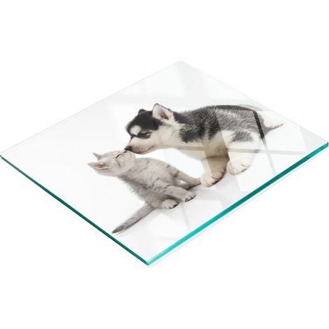 Tabla de cocina de vidrio templado con gr谩ficos decorativos de perro y gato, 60x52 cm. (1/5)