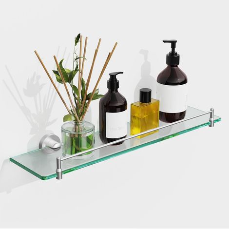 Wandregal 51 cm aus gehärtetem Silberglas – Einfache Montage – Praktisches Badezimmeraccessoire – Für Cremes, Parfüm und Dekorationen