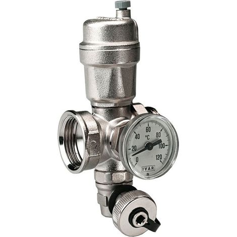 AC 6450 Bocchettone 1" F x 1" M a tenuta morbida per valvole a sfera con termometro orientabile, valvola di sfiato automatica e rubinetto di svuotamento orientabile 500124