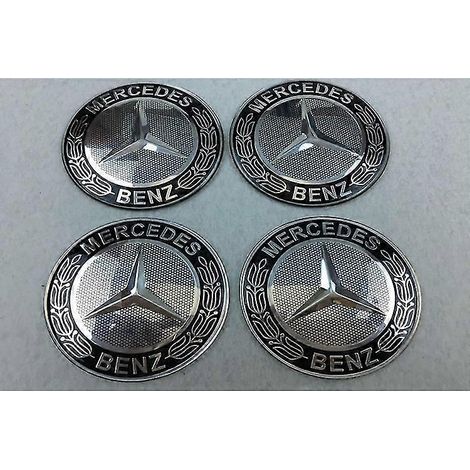 OEM-modifizierter Nabenaufkleber, Nabenabdeckungsaufkleber, 75-mm-Nabenabdeckung für Mercedes-Benz (Schwarz, Viererpack)