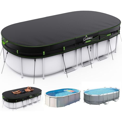 Bâche de piscine 160 x 260 cm pour piscines ovales, couverture d'hiver 420D, bâche de piscine résistante aux UV avec cordon de serrage et ancrages au sol, résistante aux intempéries (1/5)
