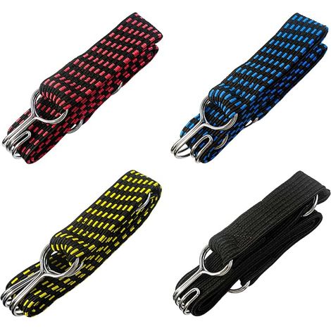 Set of 4 Elastic Bungee Straps with Flat Hooks Adjustable Elastic Strap for Carrying Load, Bike, Motorcycle, Car, Camping (1/5)