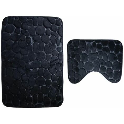 Alovez - Lot de 2 tapis de bain antidérapants en mousse à mémoire de forme respirants et confortables, absorbant l'eau douce, toilettes, tapis de salle de bain, support antidérapant (noir) (1/5)