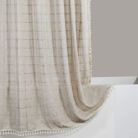 [French Days]Rideau de douche Boho Farmhouse en marron clair, infroissable et ultra épais en coton et lin rustique Cottagecore esthétique mignon campagne franaise pour salle de bain, ensemble de ridea (1/5)