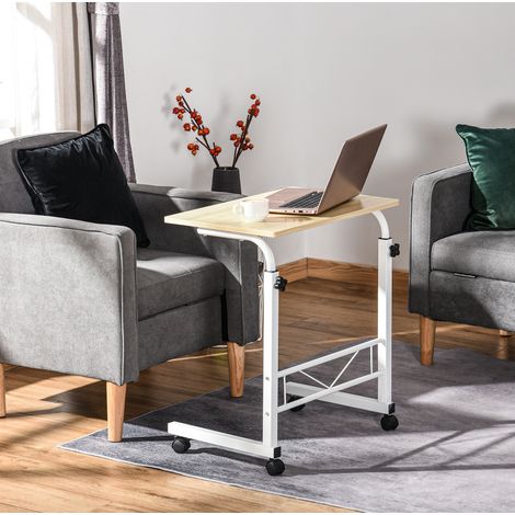Beistelltisch aus Stahl in Ahornoptik 60 cm, höhenverstellbar, C-Form mit Rollen (1/5)