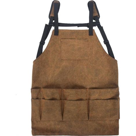 Tablier de jardin multi-poches en toile kaki, 65 x 66 cm, idéal pour barbecue, nettoyage et travaux salissants, résistant et pratique (1/5)