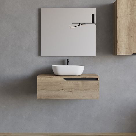 Meuble de salle de bain 80cm avec vasque à poser arrondie - 1 tiroir - madera miel (chêne clair) - CADIX (1/5)