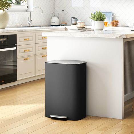 Poubelle de cuisine 50 L, à pédale, avec bac intérieur amovible et couvercle à fermeture douce, dimensions : 45,1 x 36,5 x 62,6 cm, noire. (1/5)