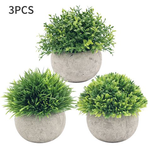 Plantas artificiales en miniatura, paquete de 3, césped artificial, decoración de macetas, sala de estar, cocina, oficina, regalo, modelo, PVC, verde, grano (1/5)