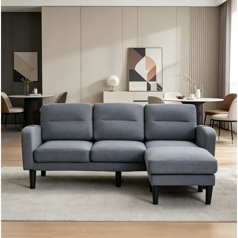 Divano angolare 204x136x80 cm, modulare a 3 posti con chaise longue, tasche laterali, tessuto grigio (1/5)