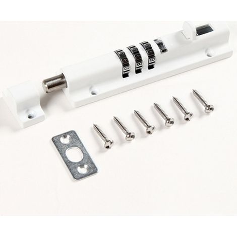Verrou pour portail, verrouillage par combinaison mécanique – Plus besoin de clefs – Parfait pour portails, hangars, tout espace de stockage et toute porte(Blanc)