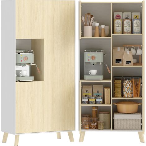 170 cm Küchenschrank, Moderner Schrank mit offenem Fach, verstellbaren Regalen, Naturholz-Optik