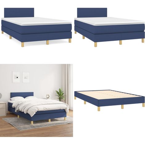 Sommier à lattes de lit avec matelas bleu 120x190 cm tissu - Lit Double - Lit Tapissier - Literie - Chambre À Coucher - Matelas À Ressorts Ensachés - Home & Living (1/5)