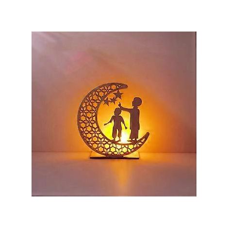 Handgefertigte 3D-LED-Lichterkette aus Holz mit Mond und Sternen, Ramadan-Mubarak-Lampendekoration, Heim-, Party-, Schlafzimmer- und Eid-Dekoration als Geschenk für Muslime