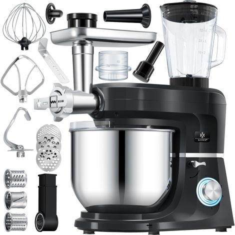 KESSER® Procesador de Alimentos Universal 3 en 1 K-KM 3000 con Picadora Amasadora Batidora Multifuncional 5.5L Tazón con 3 Utensilios para Mezclar Negro (1/5)
