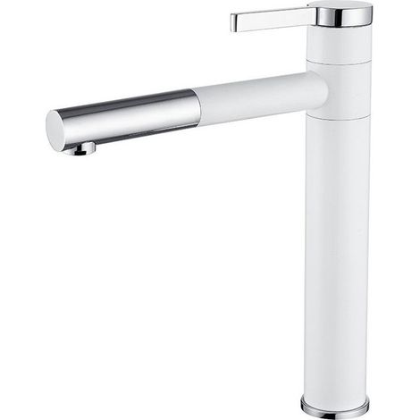 Basin Faucet, All Copper, Hot and Cold Basin Faucet, 360 Degree Rotating Pull-Out Faucet, White