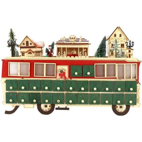 Rebecca Mobili Calendrier de l'Avent en Forme de Train en Bois avec 24 Tiroirs et Lumières Idée de Cadeau (1/4)