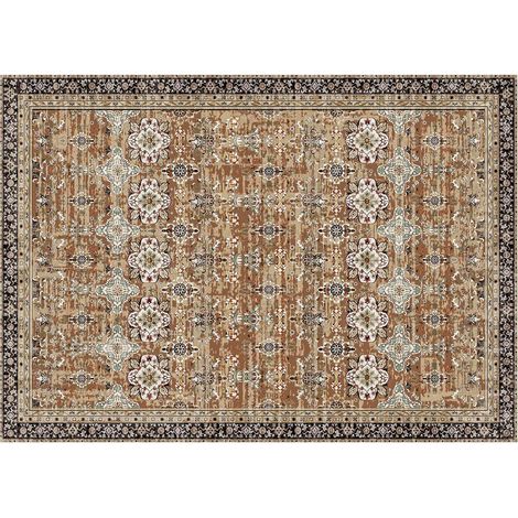 Tapis de sol vintage 9x12 ft, lavable, antidérapant et résistant, doux pour chambre et salon, adapté aux animaux et enfants, marron-vert. (1/5)
